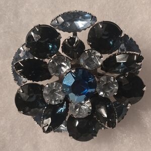 Vintage But Elegant Blue And Clear Crystal Brooch